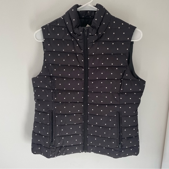 NWT Colebrook Woman’s Small Black Polka Dot Sleeveless Puff Vest - Picture 1 of 8